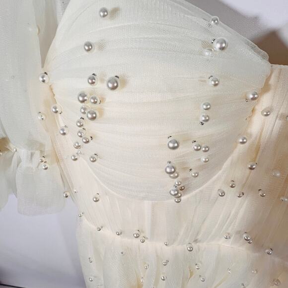 Ava Gowns Pearl Mini Dress Ivory Tulle Lace Up Back Coquette Bridal Size 16 New - Picture 8 of 16